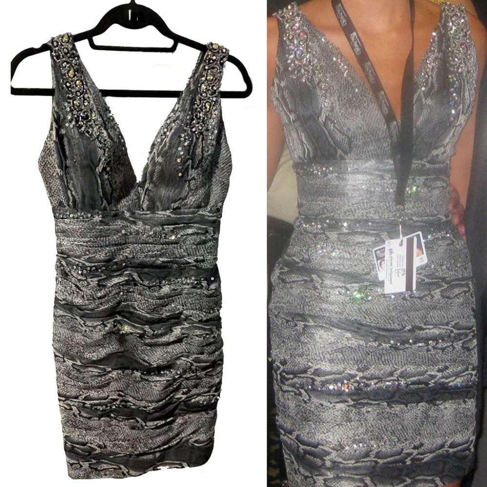 Snakeskin Print Ruched Cocktail Dress